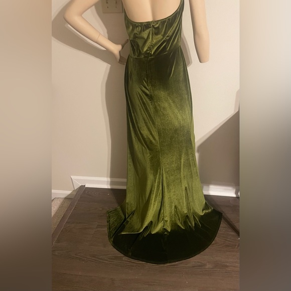 Green Velvety Formal Halter Gown - Picture 5 of 8